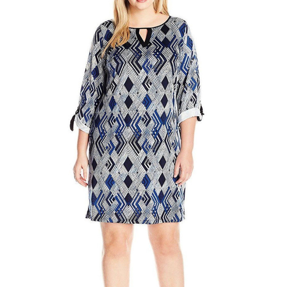 Printed Roll Tab Sleeve Dress Plus size